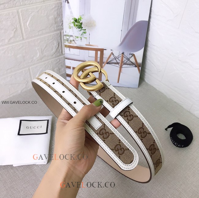 Gucci Classic Belt Handmade Original Size Brown & White